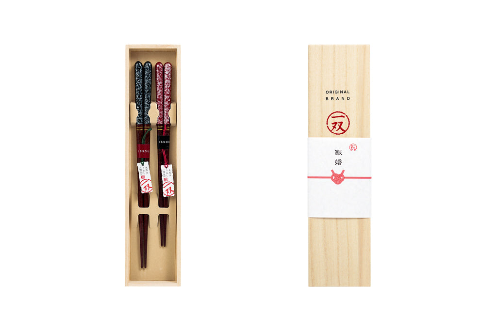 若狭塗 一双/ギフトセット 桐箱 夫婦箸 内祝 銀天 / 結婚祝 白金 / 銀婚祝 銀座 全3種