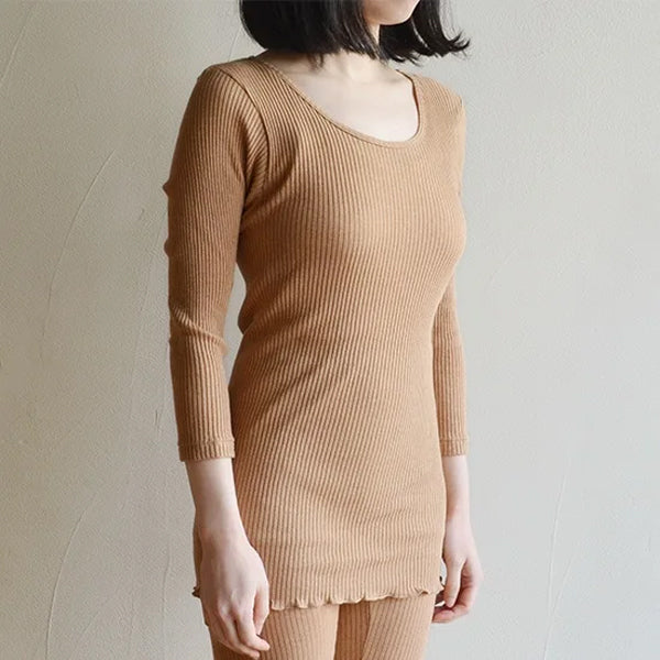 天衣無縫 オーガニックコットンでつくった リブ8分袖シャツ《 フリーサイズ 》全4色 日本製