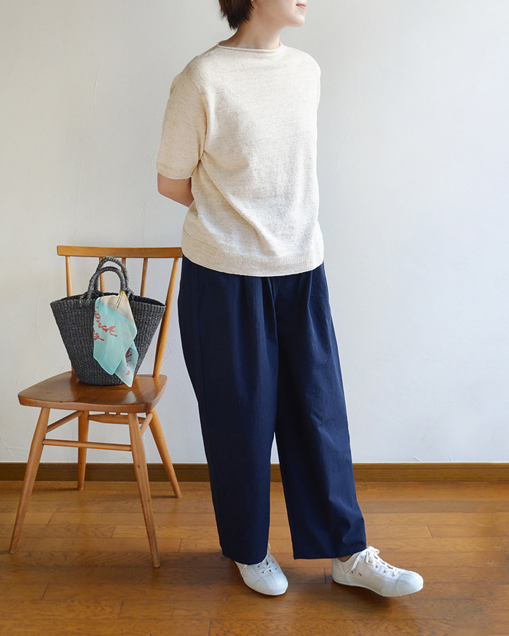 天衣無縫 コットンワッシャー イージーパンツ ワイド《 M~L 》ベージュ/ネイビー 日本製