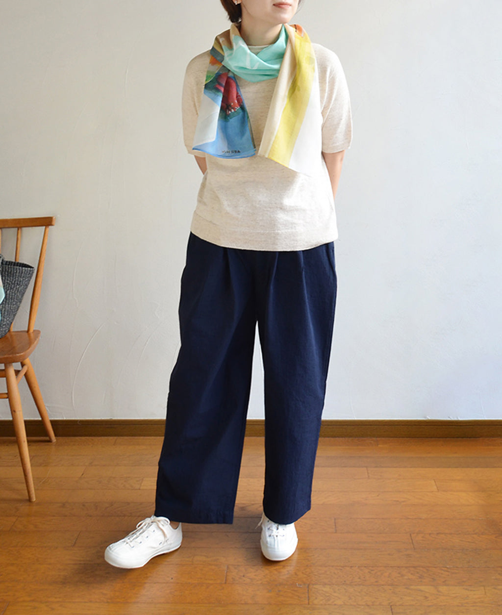 天衣無縫 コットンワッシャー イージーパンツ ワイド《 M~L 》ベージュ/ネイビー 日本製