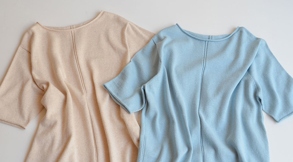 天衣無縫 やわらか杢 クルーネック《 M~L 》ベージュ/レトロブルー 日本製