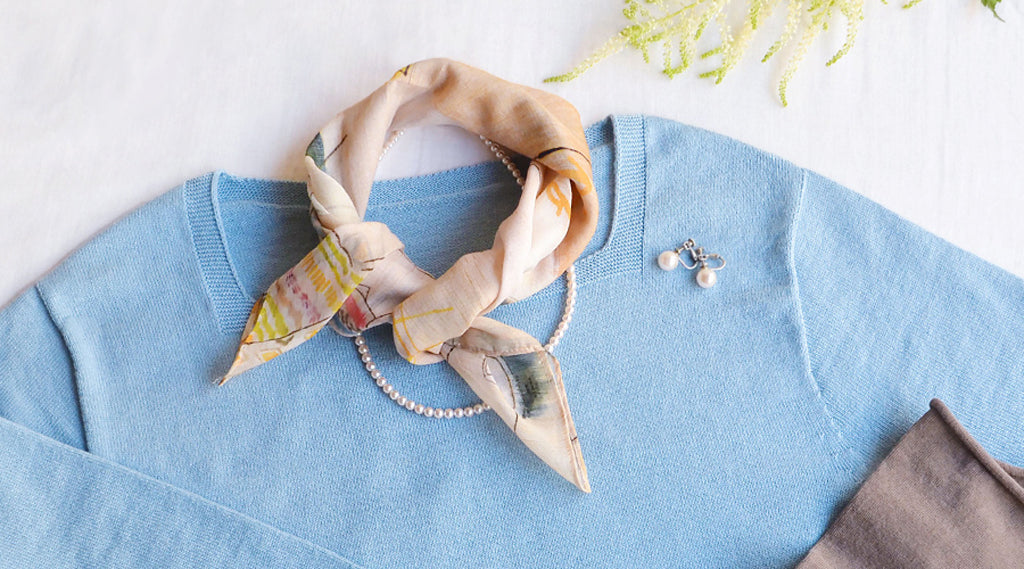 天衣無縫 やわらか杢 スクエアネック《 M~L 》ベージュ/レトロブルー 日本製