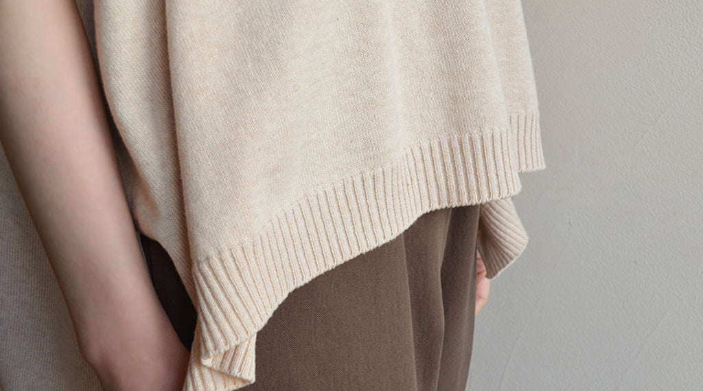 天衣無縫 やわらか杢 ポンチョ風ベスト《 M~L 》ベージュ/レトロブルー 日本製