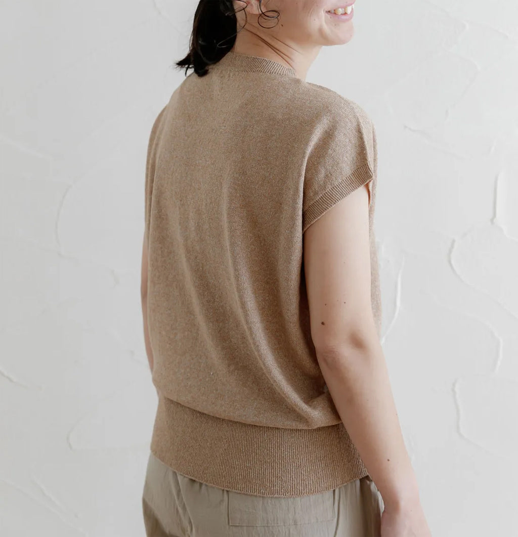 天衣無縫 自然のいろ 綿麻フレンチスリーブ《 M~L 》生成り/ブラウン 日本製