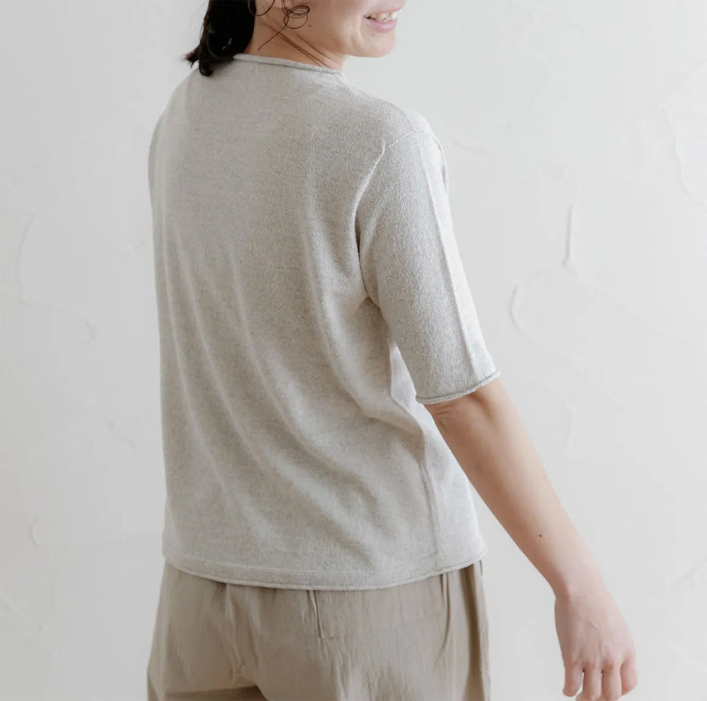 天衣無縫 自然のいろ 綿麻5分袖プルオーバー《 M~L 》生成り/ブラウン 日本製