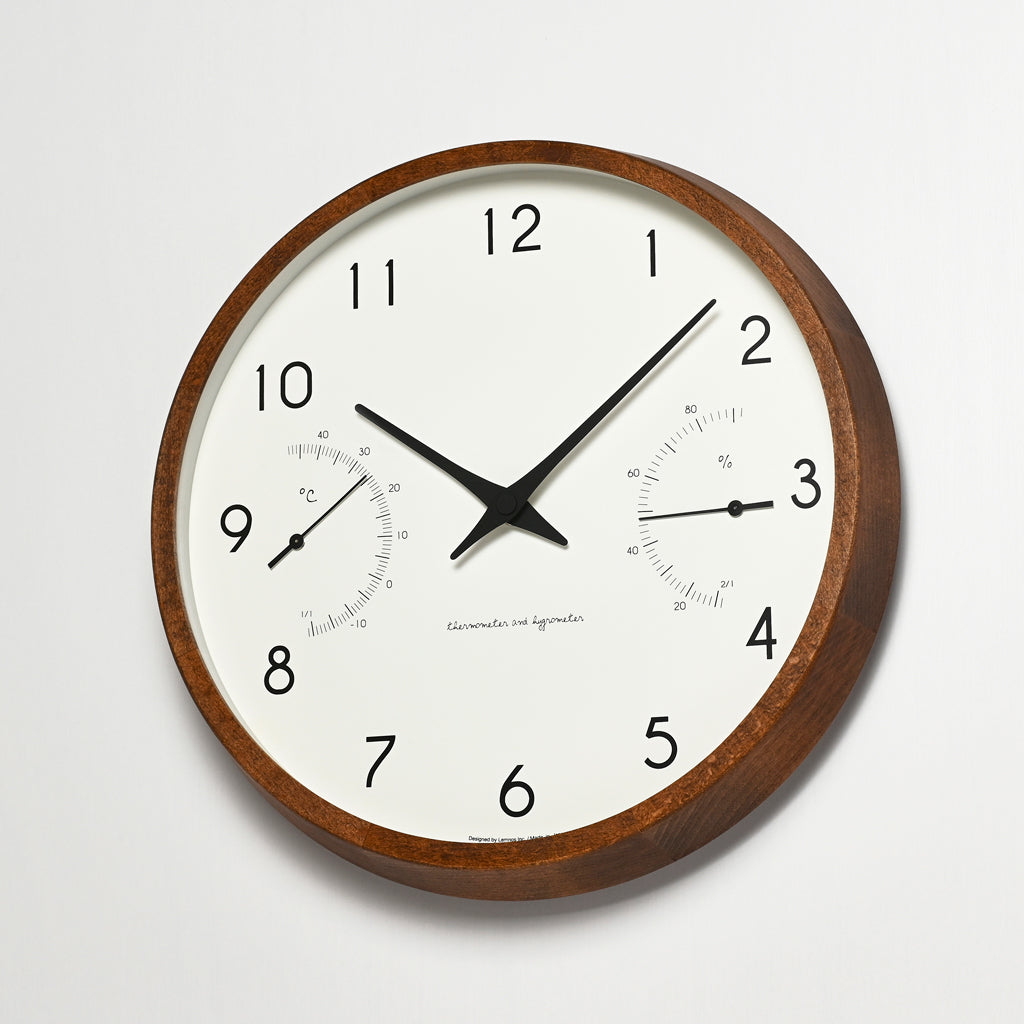 Lemnos Campagne air(カンパーニュ エール)ナチュラル/ブラウン 温湿度計付 掛け時計 PC17-05