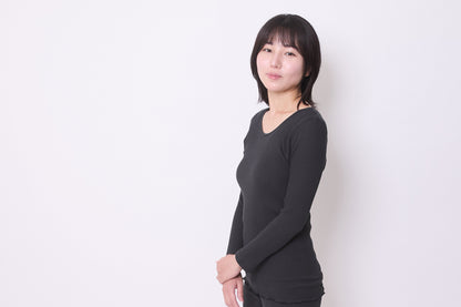 【数量限定＊限定カラー】天衣無縫 オーガニックコットンでつくった リブ長袖シャツ《 フリーサイズ 》五倍子（ブラック）日本製
