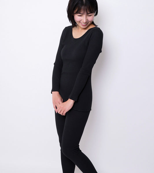 【 数量限定＊限定カラー】天衣無縫 草木の刻 オーガニックコットンでつくった リブカップ付き長袖シャツ《 フリーサイズ 》五倍子（ブラック） 日本製