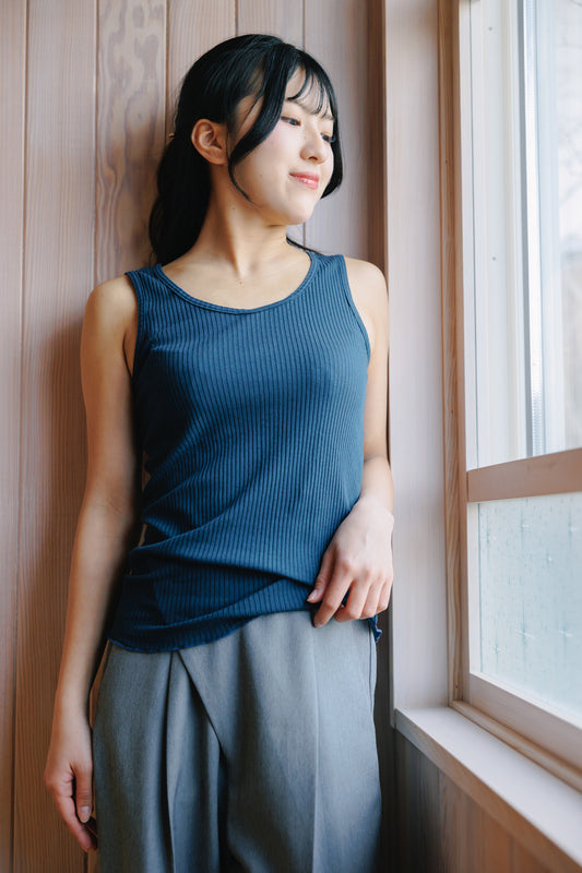 【 数量限定＊限定カラー 】天衣無縫 オーガニックコットンでつくった リブタンクトップ《 フリーサイズ 》ネイビー/チャコール 日本製 【 チャコール4月下旬から5月入荷予定 】