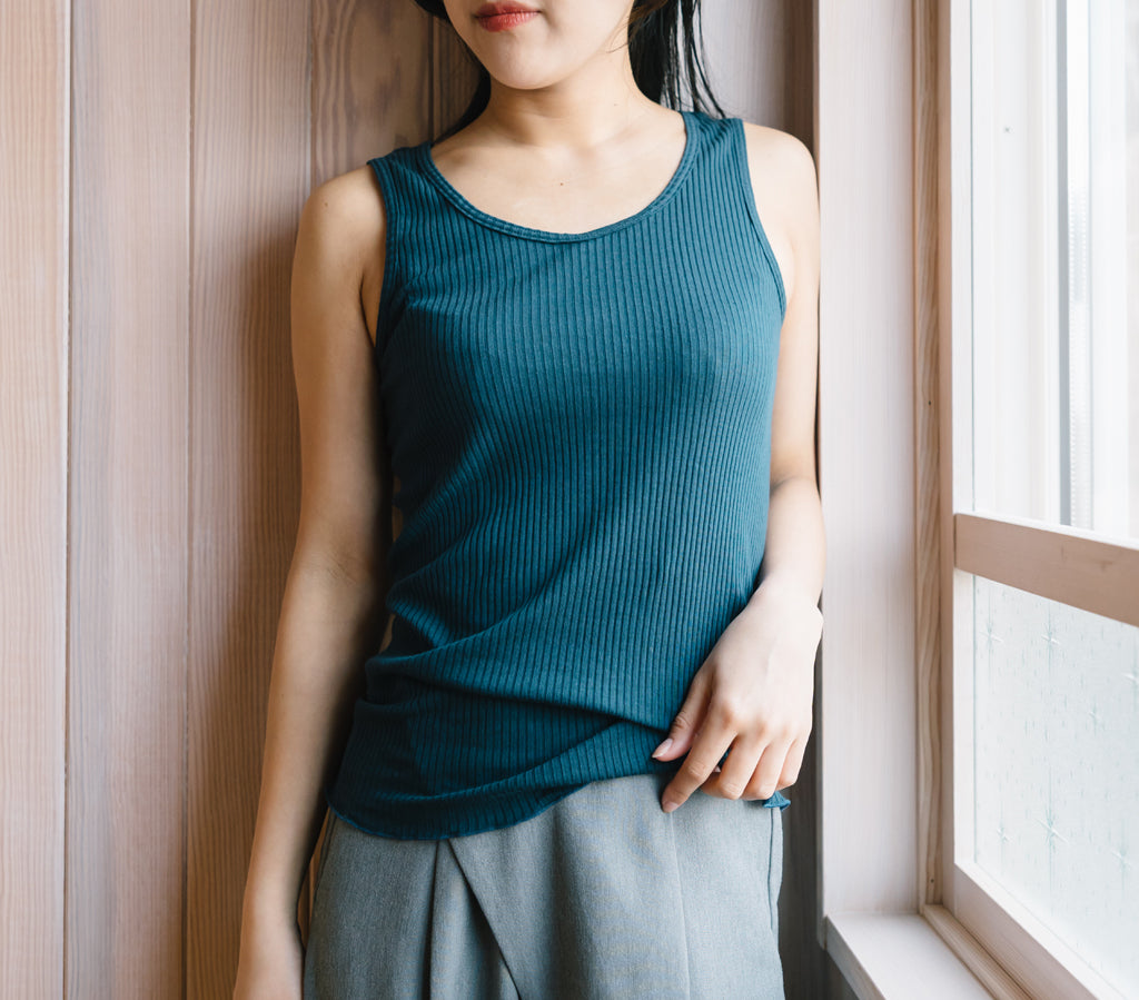 【 数量限定＊限定カラー 】天衣無縫 オーガニックコットンでつくった リブタンクトップ《 フリーサイズ 》ネイビー/チャコール 日本製