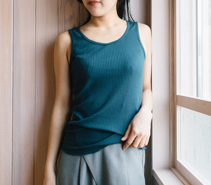 【 数量限定＊限定カラー 】天衣無縫 オーガニックコットンでつくった リブタンクトップ《 フリーサイズ 》ネイビー/チャコール 日本製