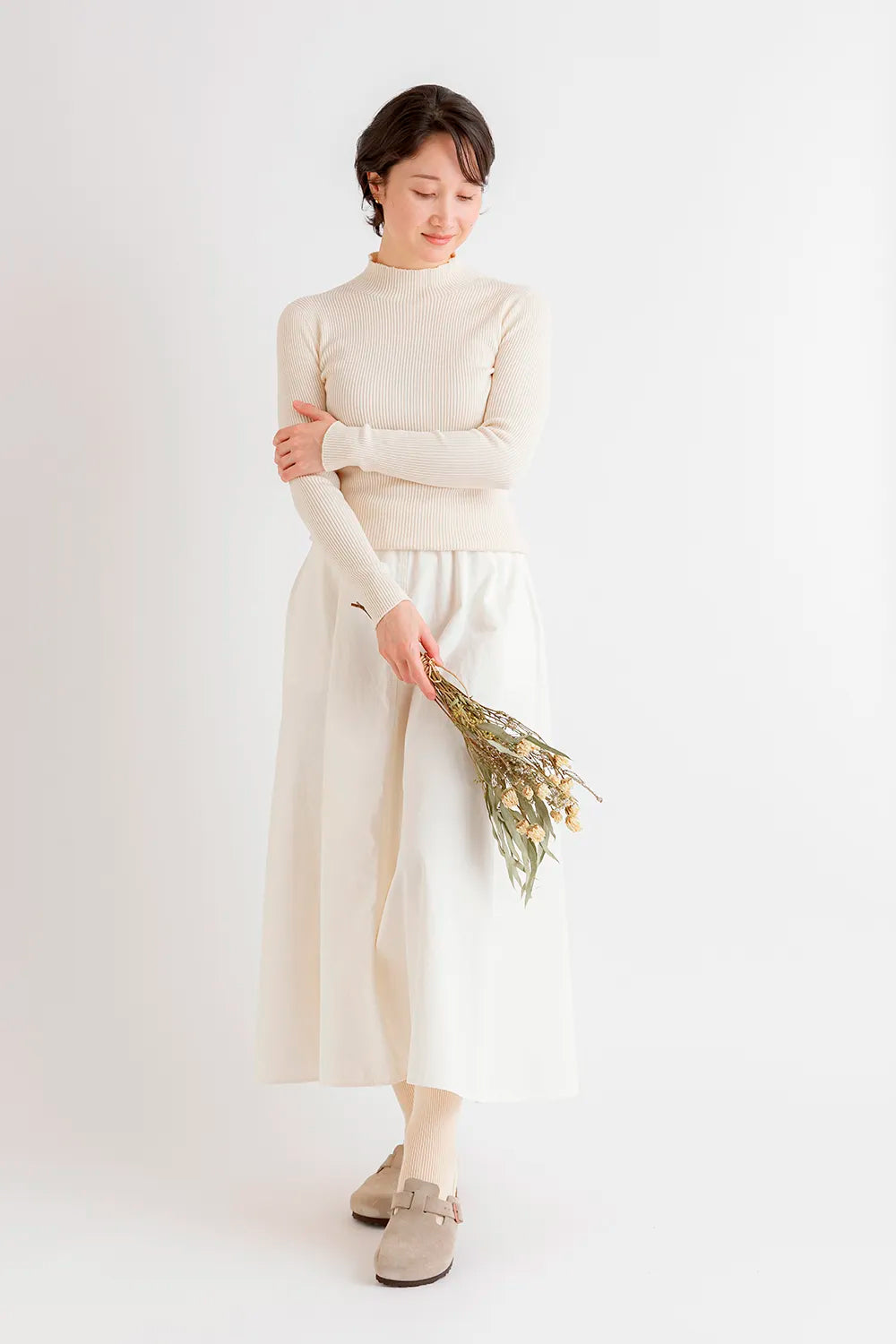 天衣無縫 シルクコットン 縫い目のないハイネック《 M～L 》生成り 日本製