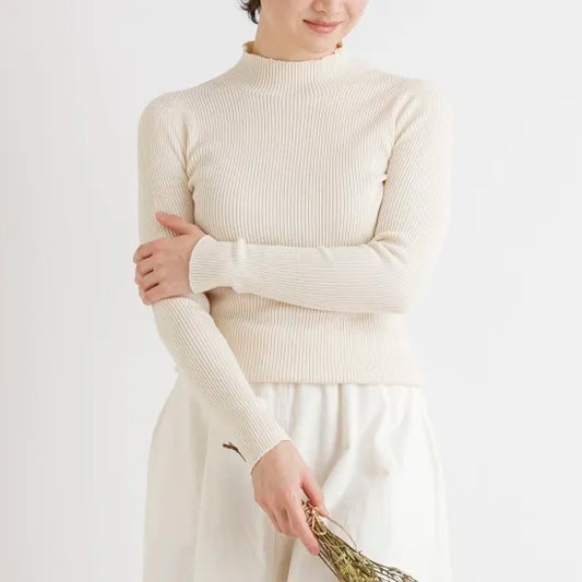 天衣無縫 シルクコットン 縫い目のないハイネック《 M～L 》生成り 日本製