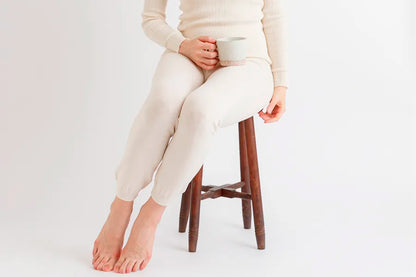 天衣無縫 シルクコットン 縫い目のないロングニットパンツ《 M～L 》生成り 日本製