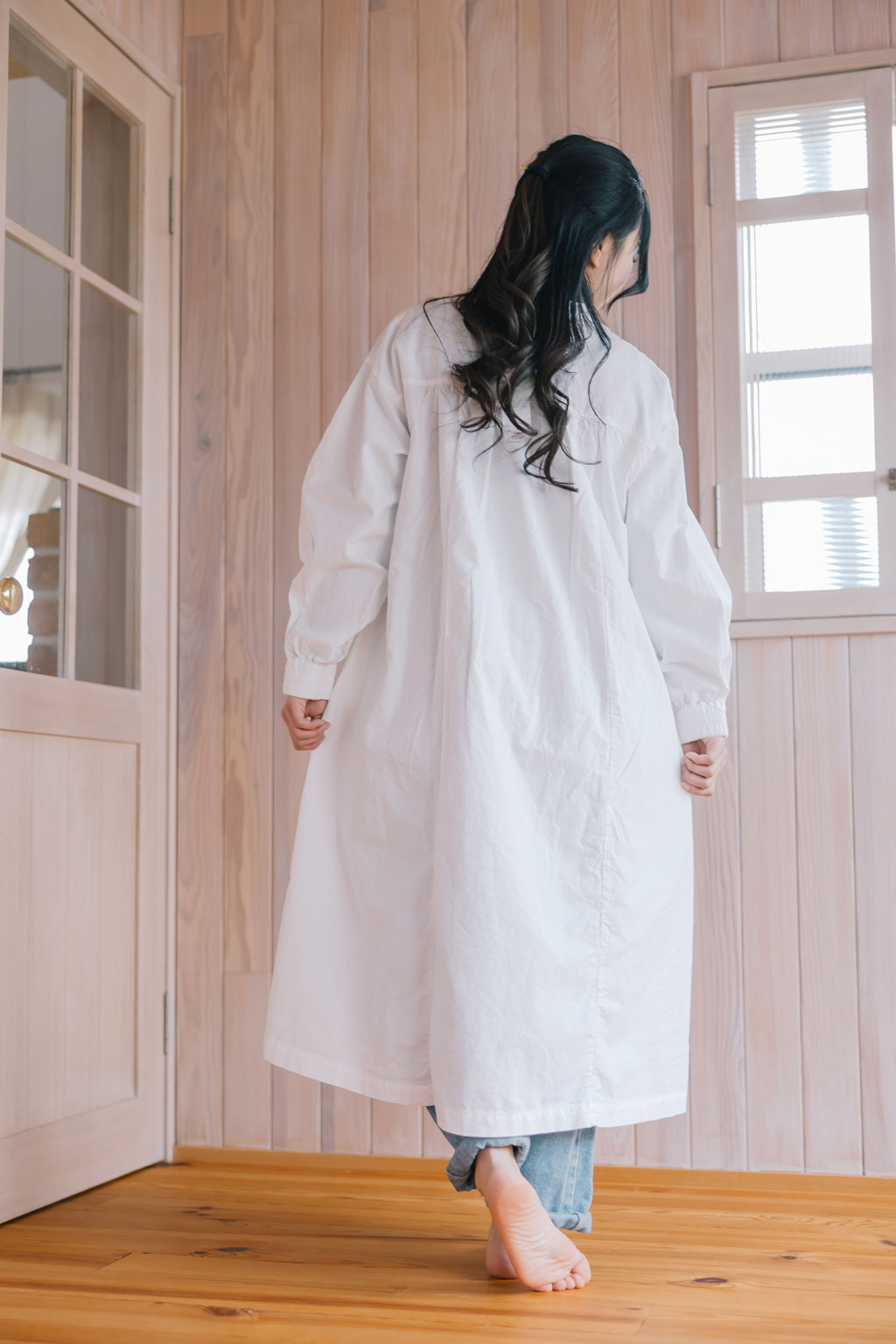 SUN VALLEY（サンバレー）オックス シャツワンピース ＜Mサイズ＞ ホワイト/パウダーピンク 日本製品染 SK2033268