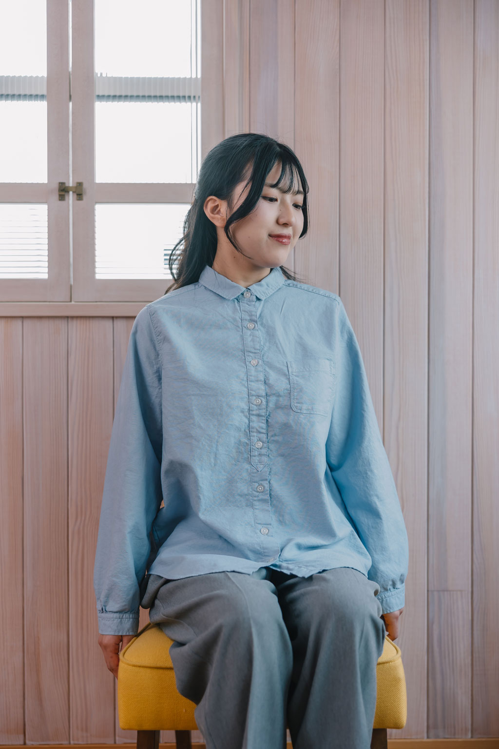 SUN VALLEY（サンバレー）オックス レギュラーカラーシャツ ＜Mサイズ / Lサイズ＞ ホワイト/ライトブルー 日本製品染 SKT001006