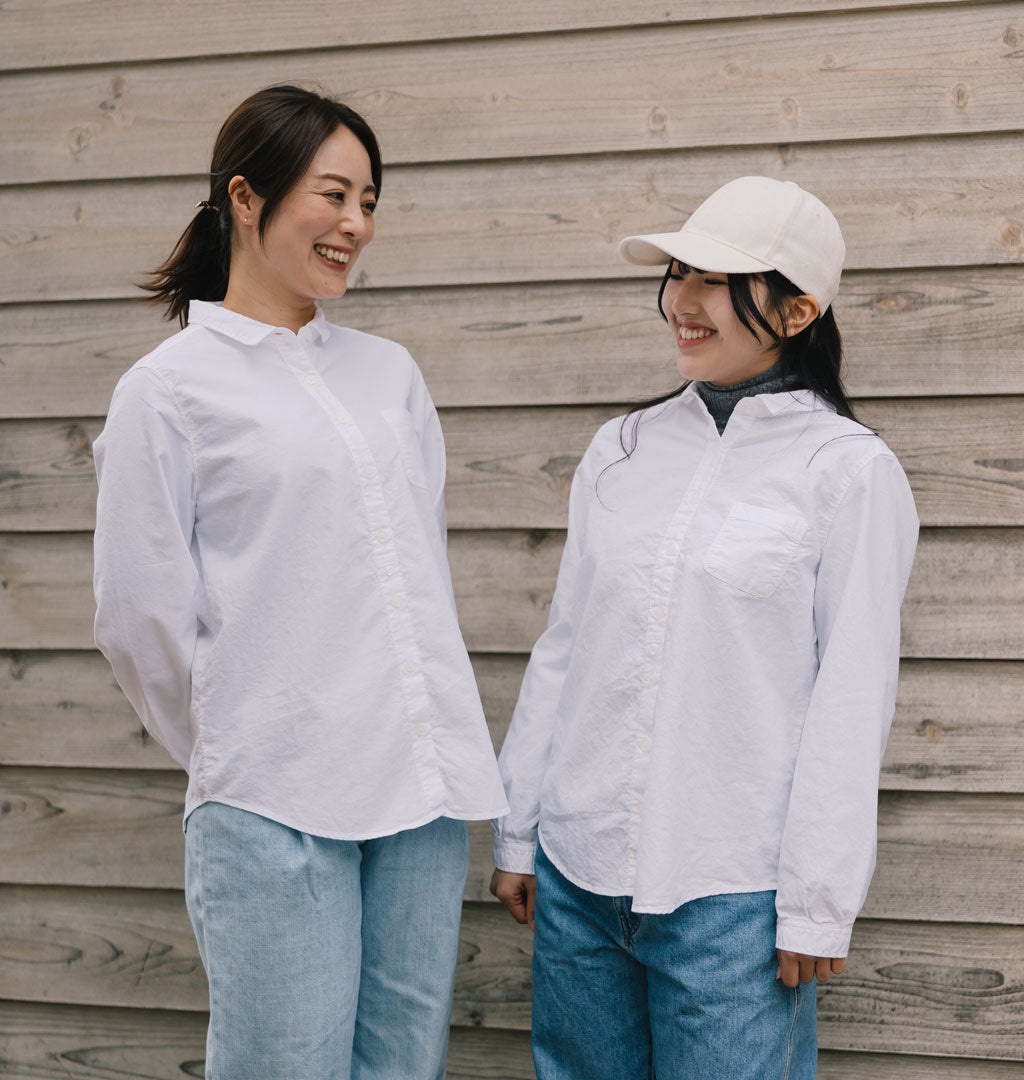 SUN VALLEY（サンバレー）オックス レギュラーカラーシャツ ＜Mサイズ / Lサイズ＞ ホワイト/ライトブルー 日本製品染 SKT001006
