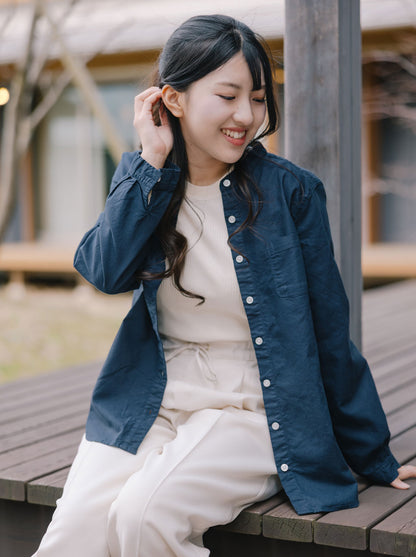 SUN VALLEY（サンバレー）オックス スタンドカラーシャツ ＜Mサイズ / Lサイズ＞ ホワイト/ネイビー 日本製品染 SKT005000
