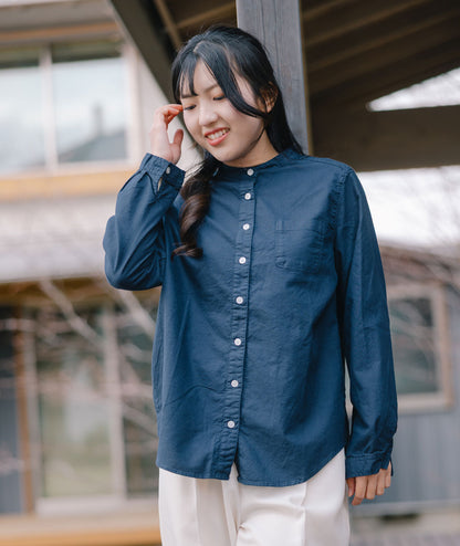 SUN VALLEY（サンバレー）オックス スタンドカラーシャツ ＜Mサイズ / Lサイズ＞ ホワイト/ネイビー 日本製品染 SKT005000