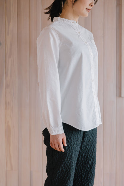 SUN VALLEY（サンバレー）オックス スタンドカラーシャツ ＜Mサイズ / Lサイズ＞ ホワイト/ネイビー 日本製品染 SKT005000