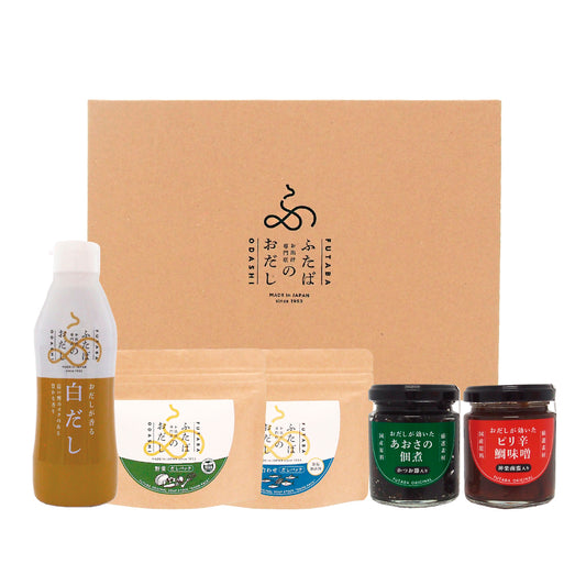ふたばのおだし 詰合せ4641【 選べるだしパック2袋・白だし・あおさの佃煮・鯛味噌 】