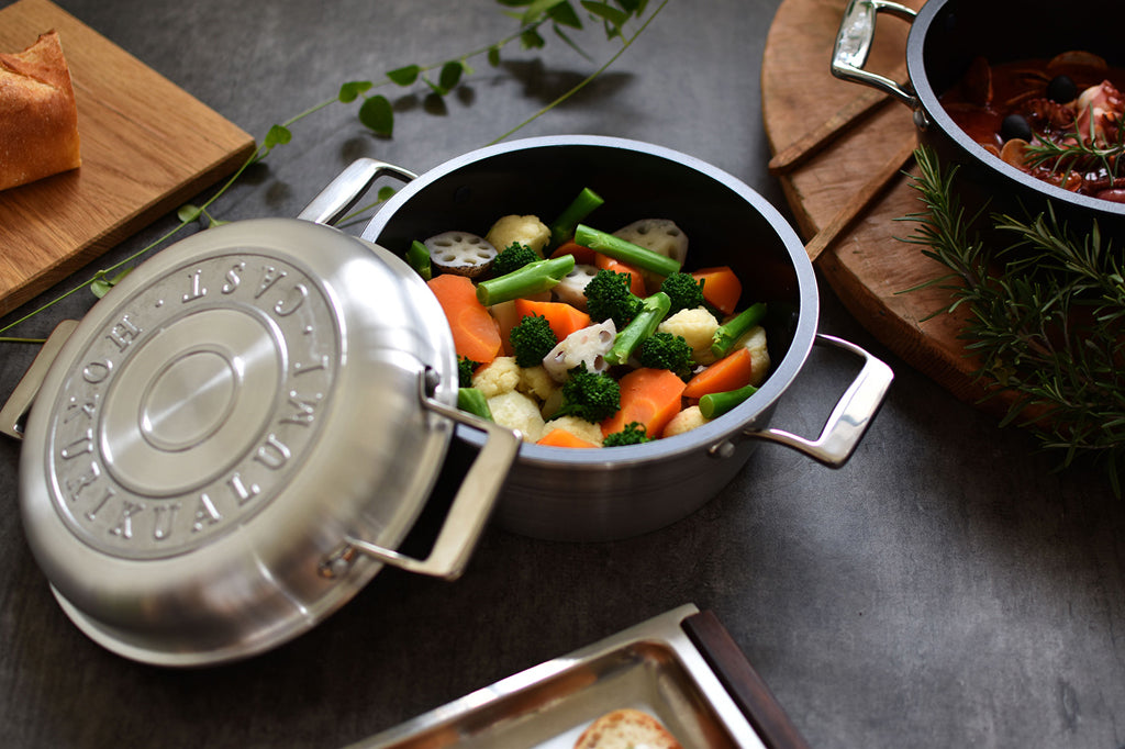 HAMON（波紋-はもん）鋳物鍋 琺瑯鍋 無水調理鍋 ガス火用/IH対応 21cm 全3色