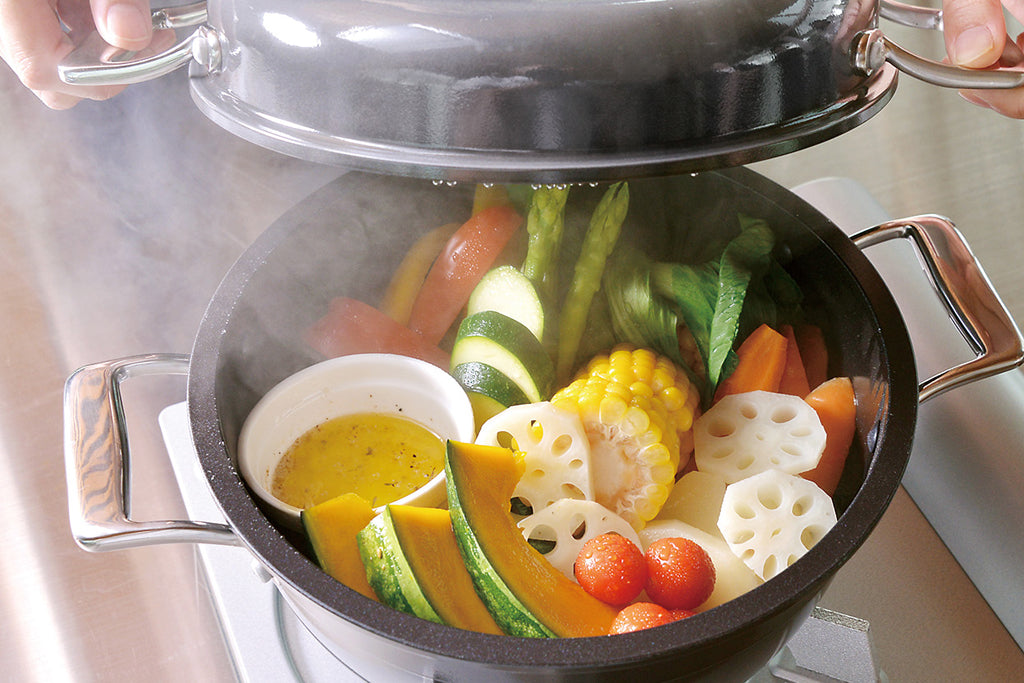 HAMON（波紋-はもん）鋳物鍋 琺瑯鍋 無水調理鍋 ガス火用/IH対応 21cm 全3色