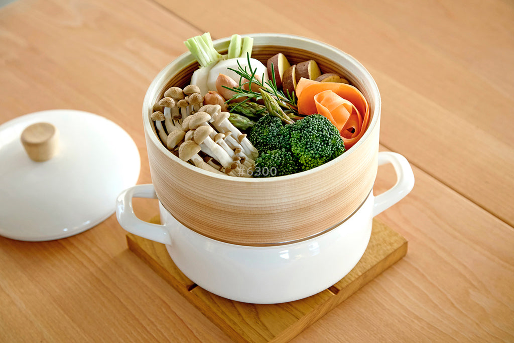 FUJIHORO（富士ホーロー）せいろ付き ホーロー鍋 18cm ホワイト