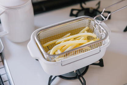 FUJIHORO（富士ホーロー）IH対応 角型天ぷら鍋 フライヤーバスケット付き ホワイト