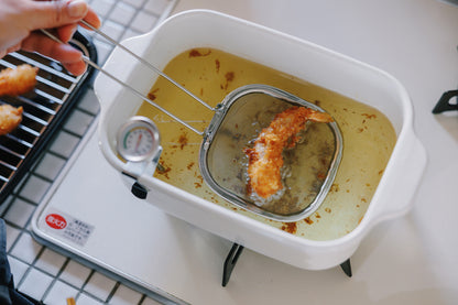 FUJIHORO（富士ホーロー）IH対応 角型天ぷら鍋ワイド フライヤーネット付き ホワイト