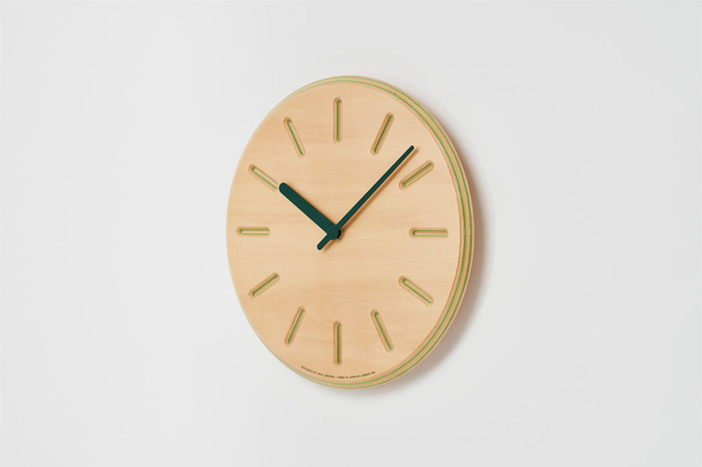 Lemnos Paper-Wood CLOCK（ペーパーウッド クロック）グリーン・line 掛け時計  DRL19-06 GN