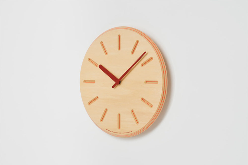 Lemnos Paper-Wood CLOCK（ペーパーウッド クロック）オレンジ・line 掛け時計  DRL19-06 OR