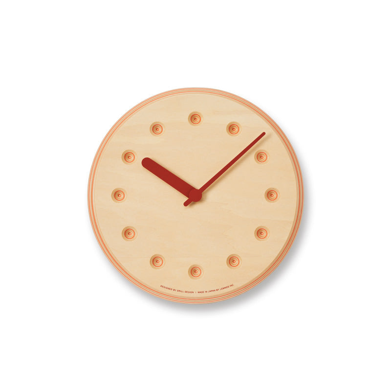 Lemnos Paper-Wood CLOCK（ペーパーウッド クロック）オレンジ・dot 掛け時計  DRL19-07 OR