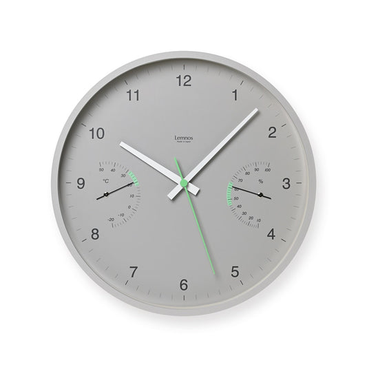 Lemnos BROTE（ブローテ）グレー 温湿度計付 壁掛け時計 LC24-05 GY