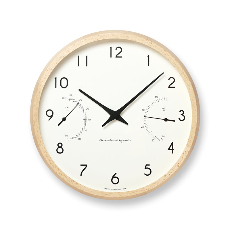 Lemnos Campagne air（カンパーニュ エール）ナチュラル/ブラウン 温湿度計付 掛け時計  PC17-05