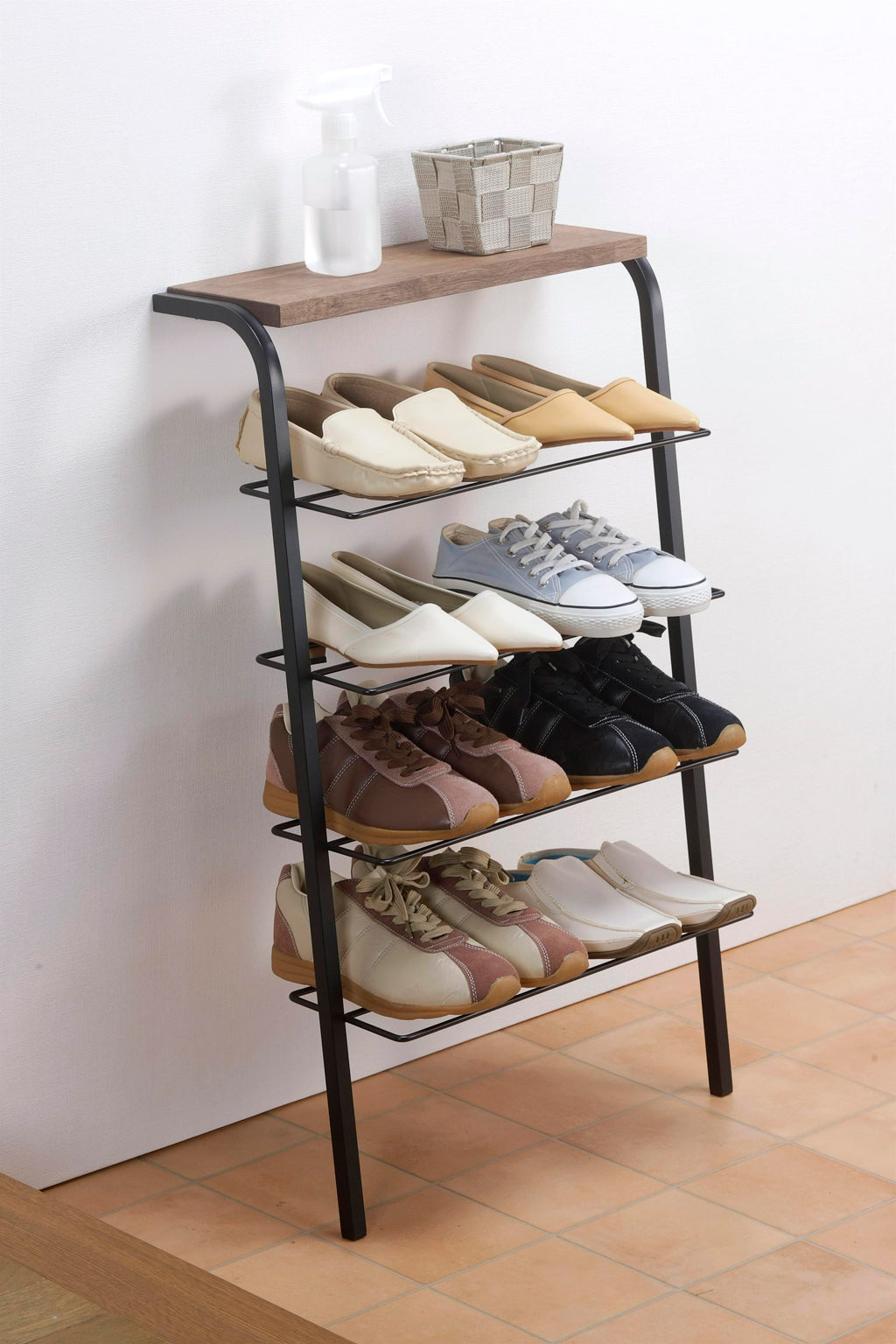 天板付き立てかけシューズラック 4段 燕三条 日本製